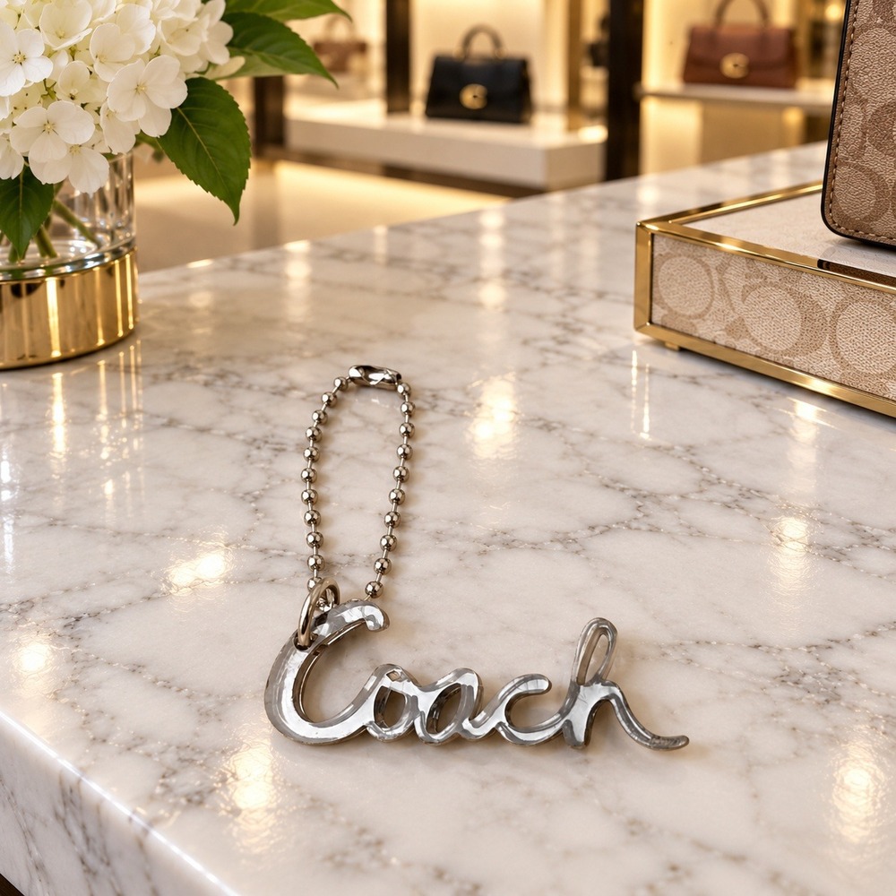 Coach Hangtag Charm Script Logo Silver Tone Plastic Replacement Bag Charm